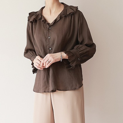 러플 neck linen 880 blouse-더파샤단독-